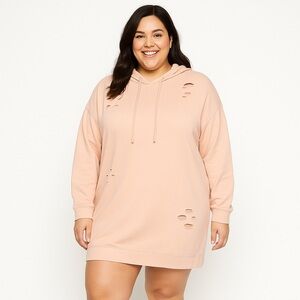 Almost Famous Distressed/Destroyed Peach Sweatshirt Hoodie Dress Size 2x AR20